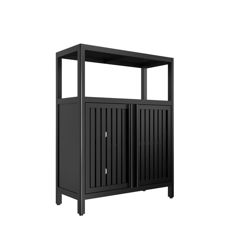 Bamboo Floor Cabinet Bathroom Cabinet with Louvered Doors, Freestanding Storage Cabinet Accent Cabinet with Shelves