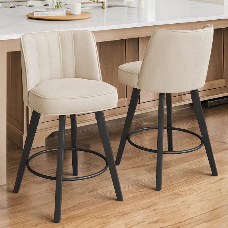 26.in Swivel Bar stool PU Leather/Fabric Upholstered Counter Stool, High Back Armless Stool with Wooden Legs