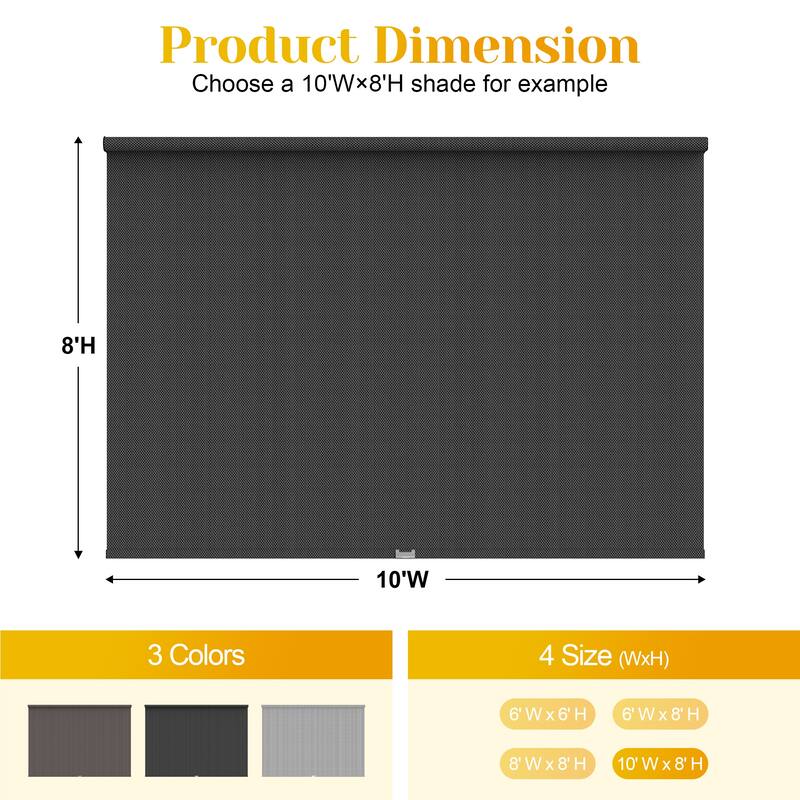 8' x 8' Outdoor Roller Shades - 8'W x 8'L
