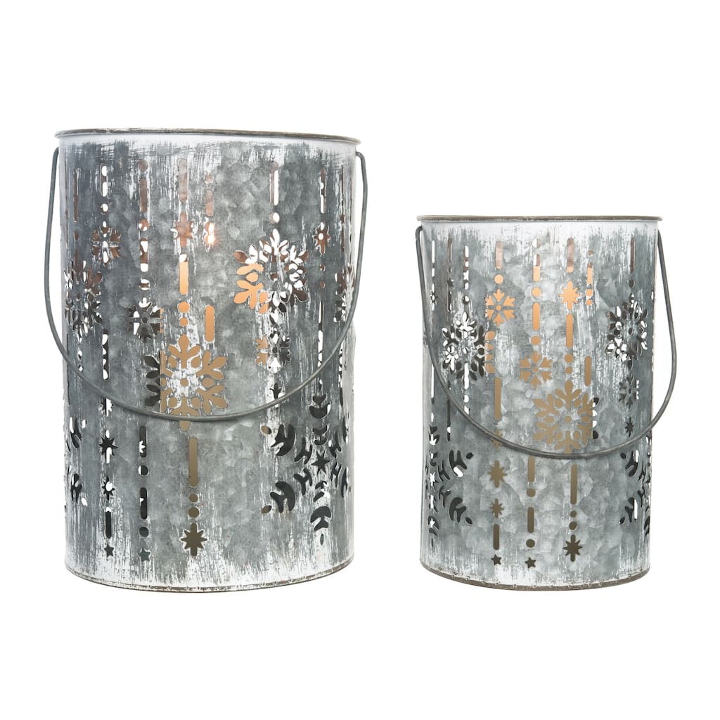 Transpac Metal 11.25 in. Silver Christmas Debossed Snowflake Candle Holder Set of 2