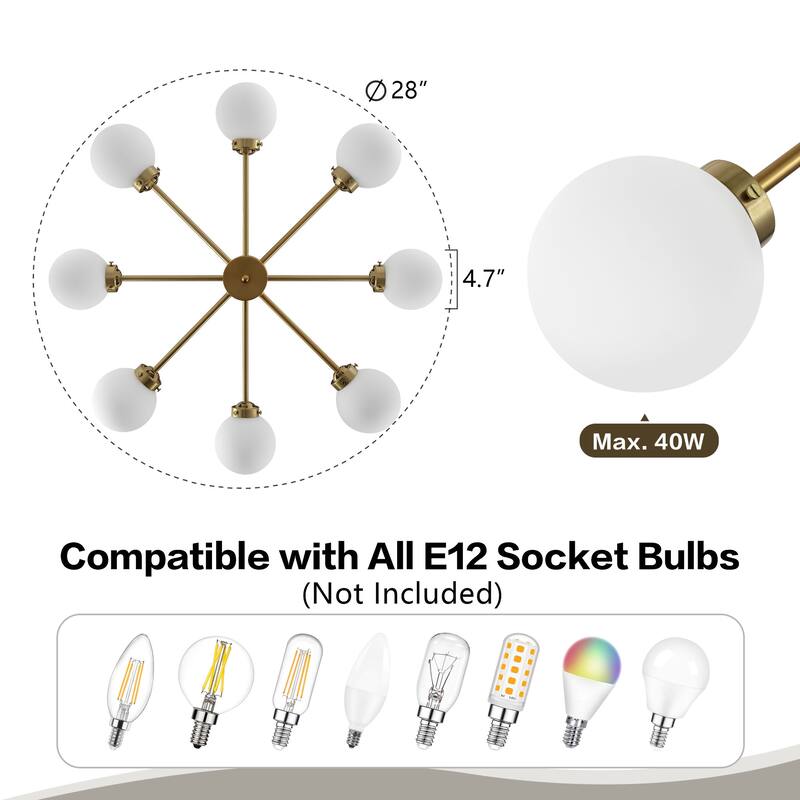 WINGBO 8-Light Modern Chandelier, Sputnik Pedant Light Fixture with Large Clear Glass Globe Shade - N/A