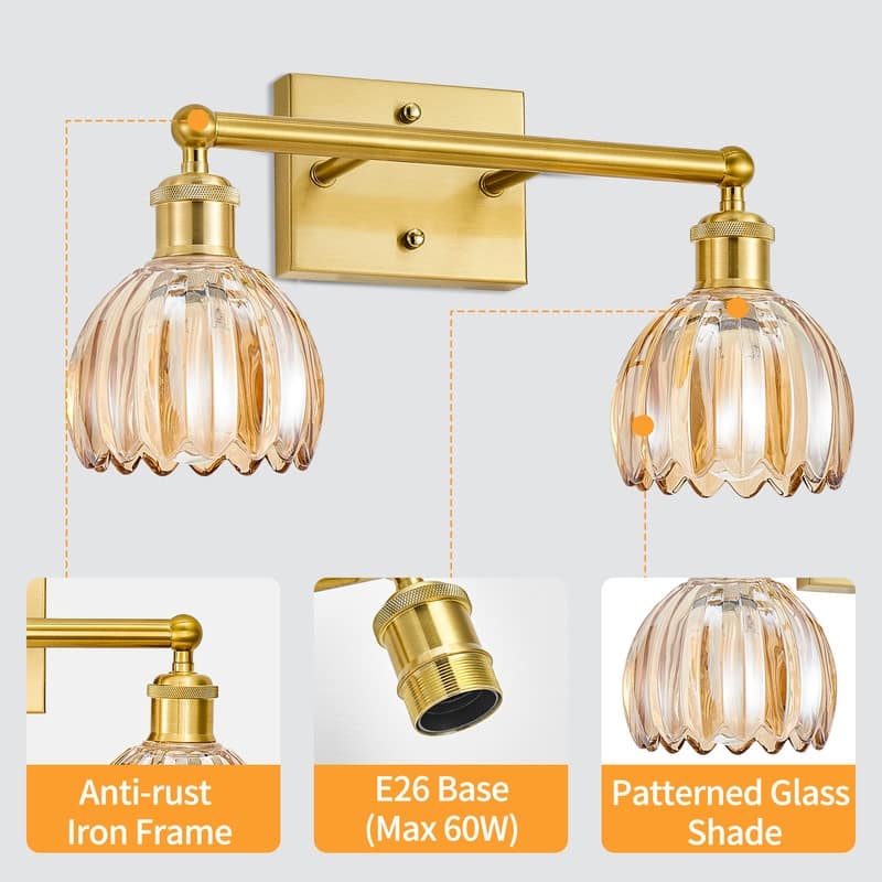 Modern Vintage Bathroom Vanity Light - Patterned Glass Shade E26 Bulb Base