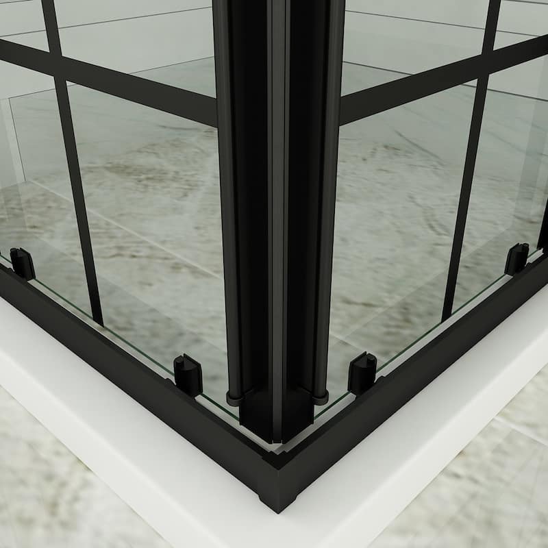 Elegant Black Check Corner Entry Enclosure with Sliding Shower Doors(Shower Base is Not Included) - 36 x 36 x 72
