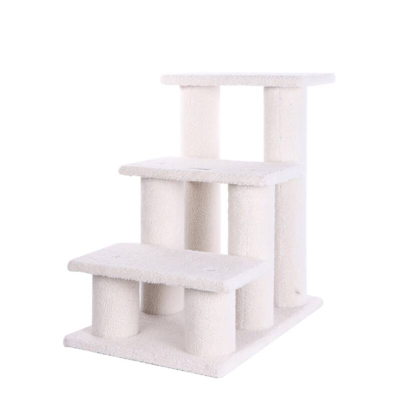3 Step Real Wood Cat Step Stairs Ramp, Dogs Climber And Kitten Steps - Ivory