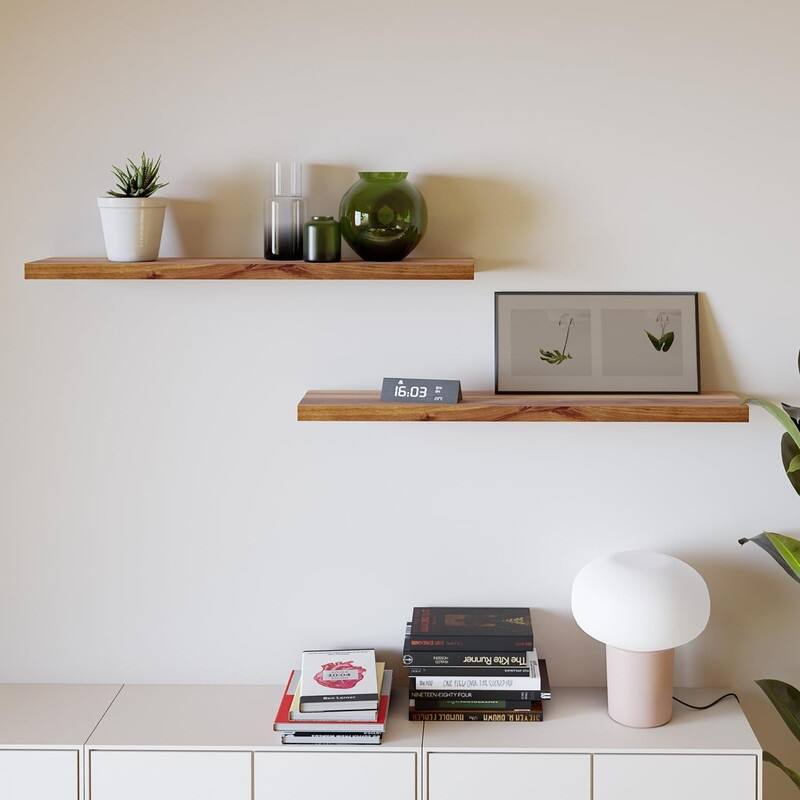 Acacia Wood Floating Shelves Wall Mounted Set of 2