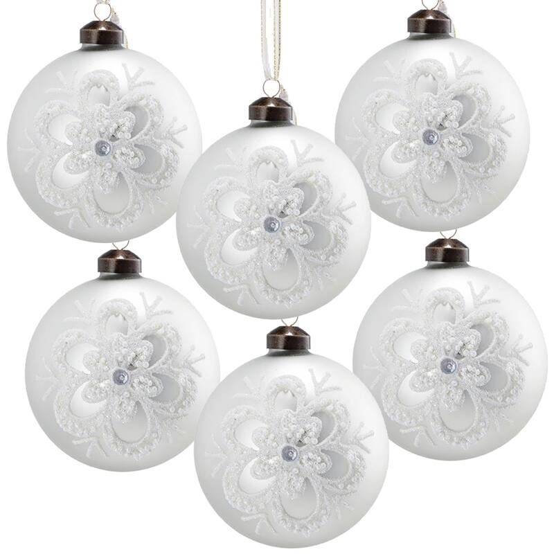 D3.9" Christmas Ball Ornaments, Glass Decorative Hanging Ball Christmas Tree Ornaments for Holiday Decorations, Set of 6