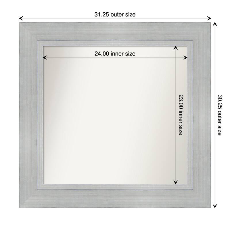 Romano Silver Framed Non-Beveled Custom Wall Mirror, Bathroom Vanity Mirror - Outer Size: 31.25 x 30.25