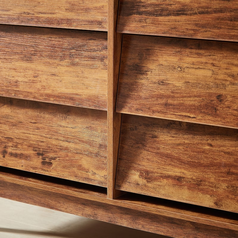 6 Drawer Dresser for Bedroom, Wide Wooden Storage Organizer, Double Dresses with Concealed Drawer Handles, Solid Wood Legs