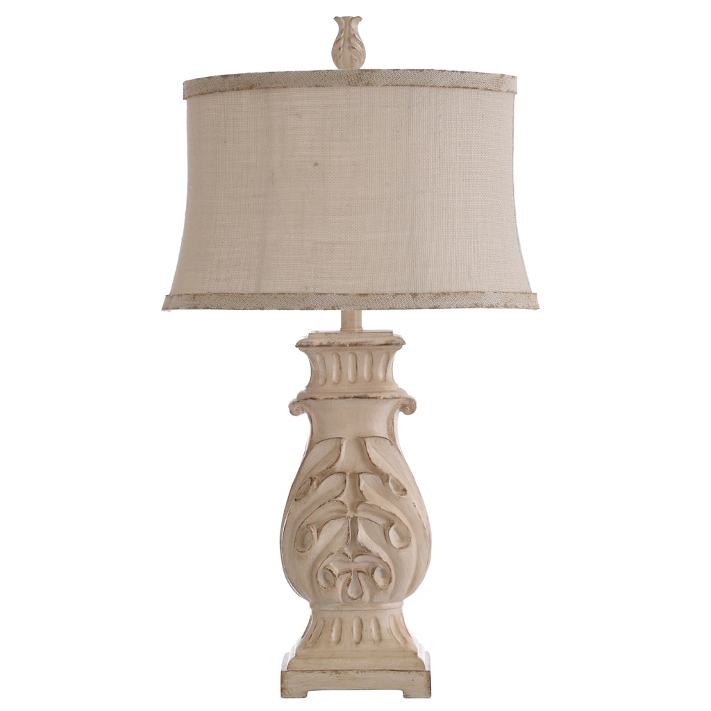 StyleCraft Bokava Distressed Antique White Table Lamp - Beige Softback Fabric Shade