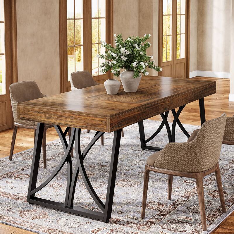 Farmhouse Dining Table for 6-8 People, 63-Inch Rectangle Kitchen Table