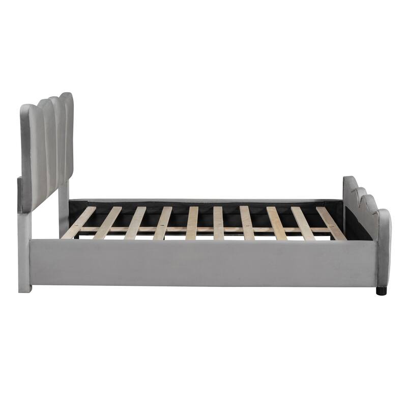 Full Size Upholstered Velvet Platform Bed Frame with Elegant Headboard, Sturdy Wooden Frame and Footboard Design for Bedroom