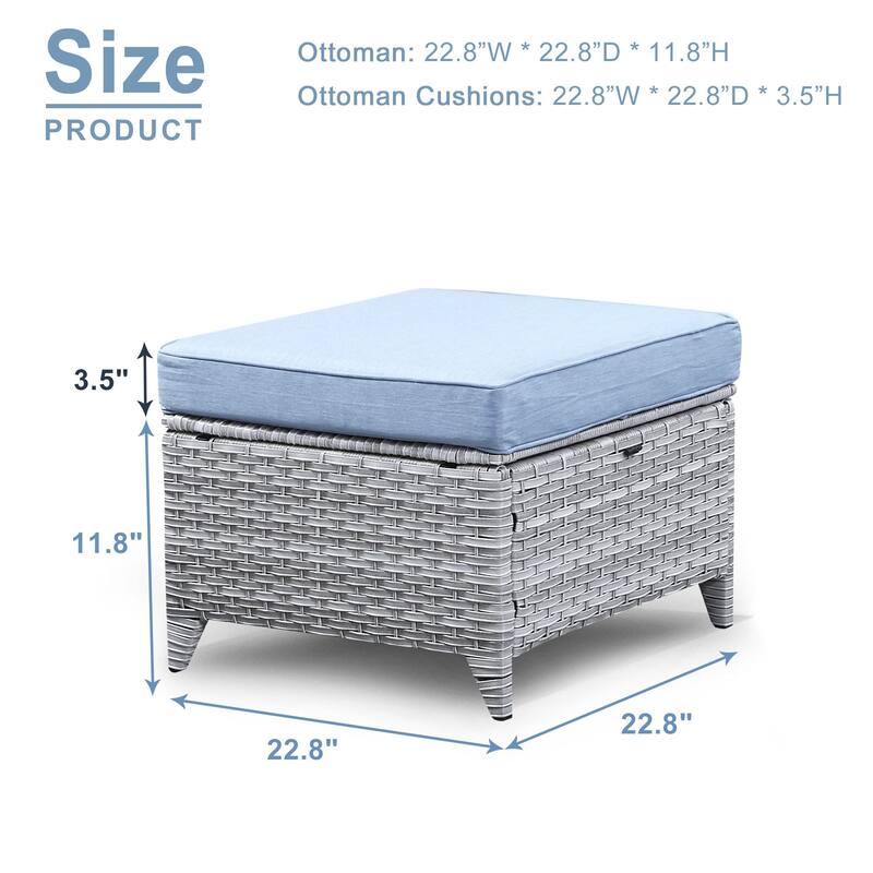 Gymojoy Outdoor Durable Wicker Ottomans with Olefin Cushions