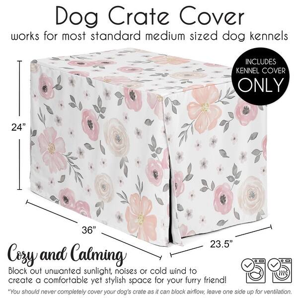 Sweet Jojo Designs Blush Pink Boho Shabby Chic Floral Dog Crate Kennel Cover 36in. Bohemian Vintage Garden Watercolor Elegant - Bed Bath & Beyond - 42571589