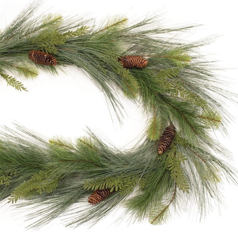 Plastic Pine Garland with Pinecones 72 inches Rustic Wired Holiday Decor - 72” x 21” x 6.5” (L x W x H)