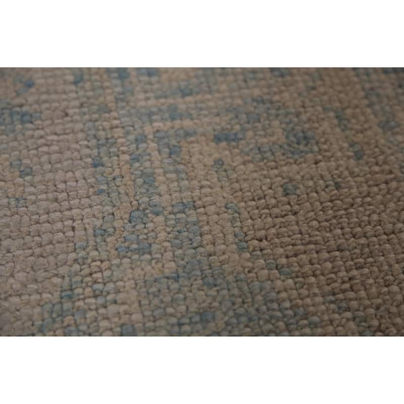 Hand Knotted Oriental 100% Wool Carpet Transitional Geometric Navy Blue & Blues Oushak Runner Rug - 17' 2'' X 3' 4''