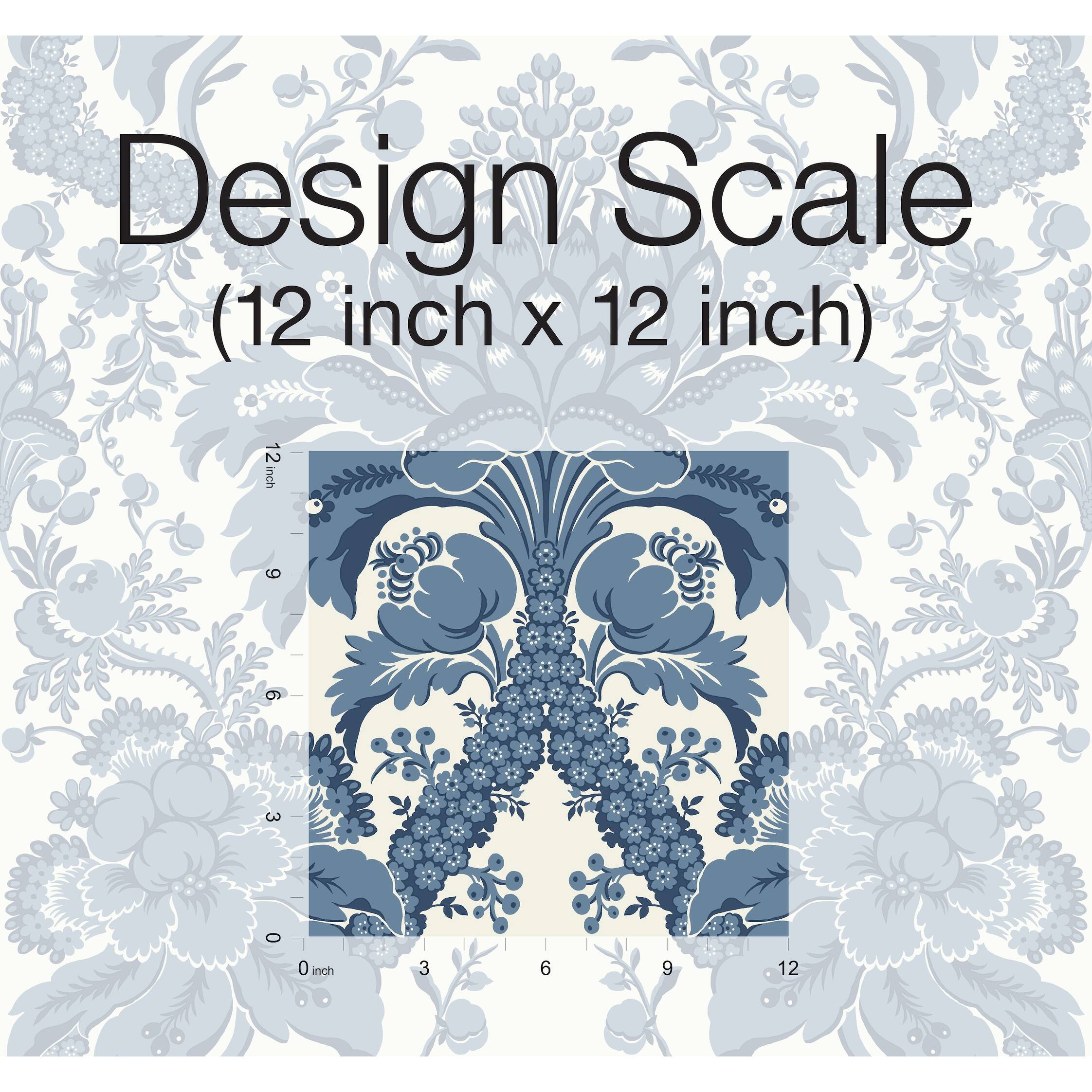 Forbach Blue Sure Strip Prepasted Damask French Artichoke Dam Wallpaper