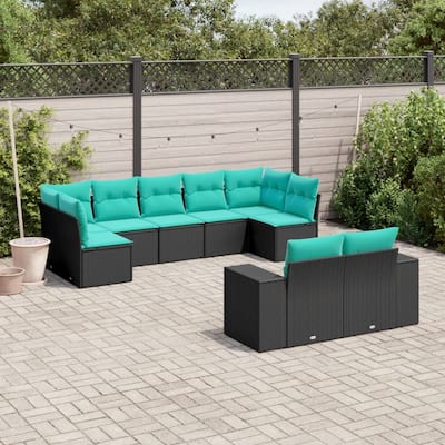 vidaXL 9 Piece Patio Sofa Set with Cushions Black Poly Rattan