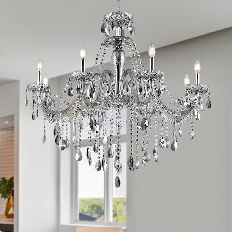 8 - Light Omni Smoke/Clear Crystal Chandelier French Style Adjustable Raindrop