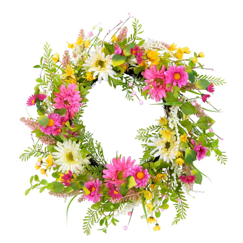 Puleo International 24" Artificial Chrysanthemum Floral Spring Door Wreath, Multicolor