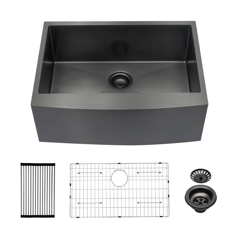 Stainless Steel 16 gauge Apron Front Kitchen Sink - Gunmetal Black