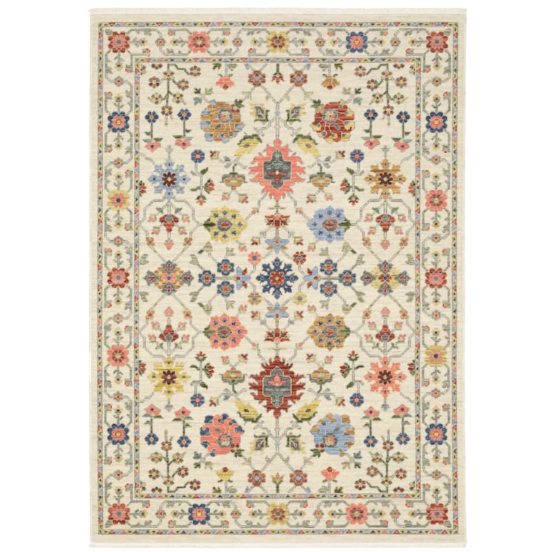 Style Haven Lawson Traditional Floral Wool Fringe Edge Area Rug - 7' 10" x 10' 10" - Ivory/ Multi - Rectangle