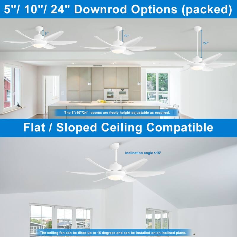 54-inch Indoor Modern Ceiling Fan with Light and Remote, LED Dimmable, 6 ABS Blades