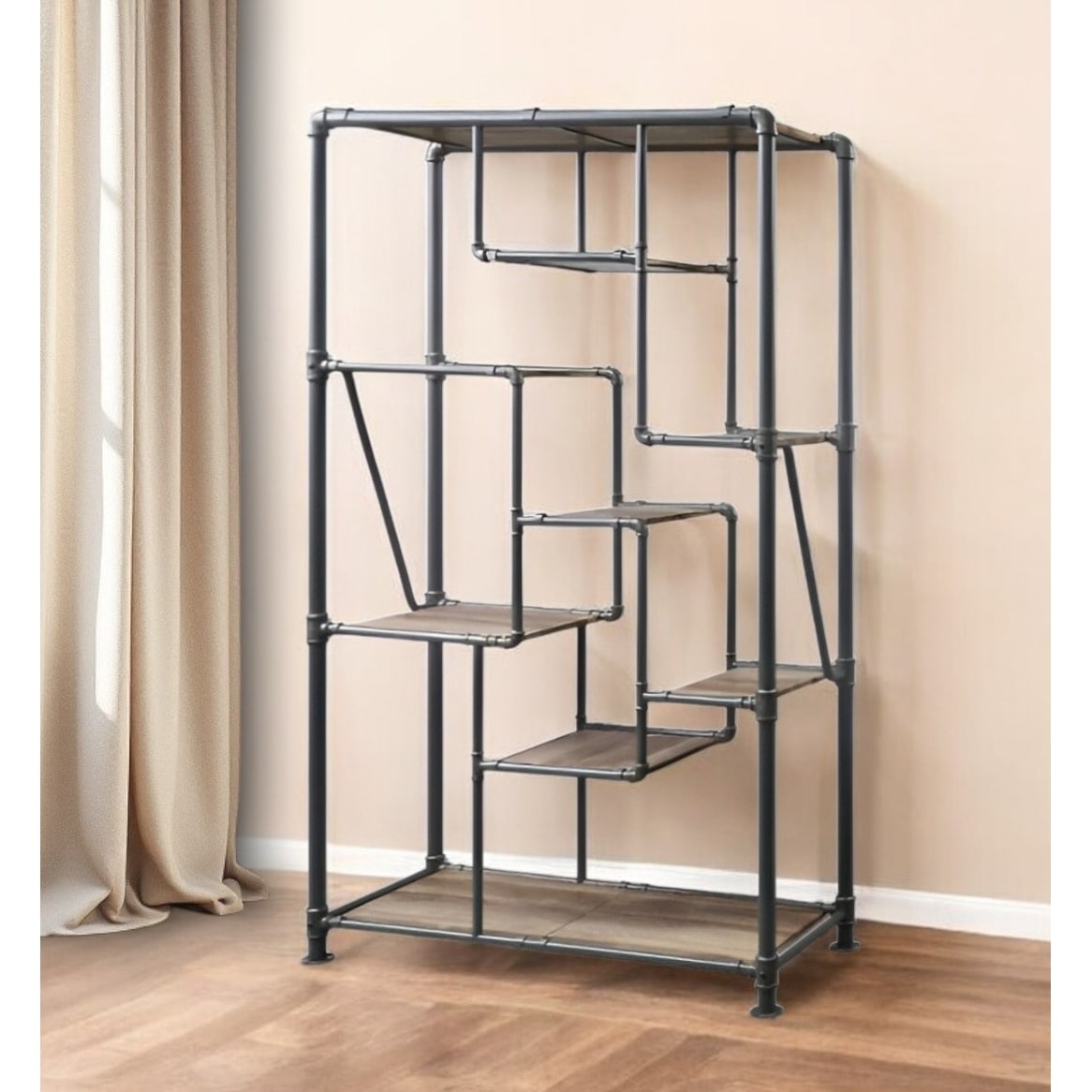 HomeRoots Gray And Brown Metal Eight Tier Bookcase