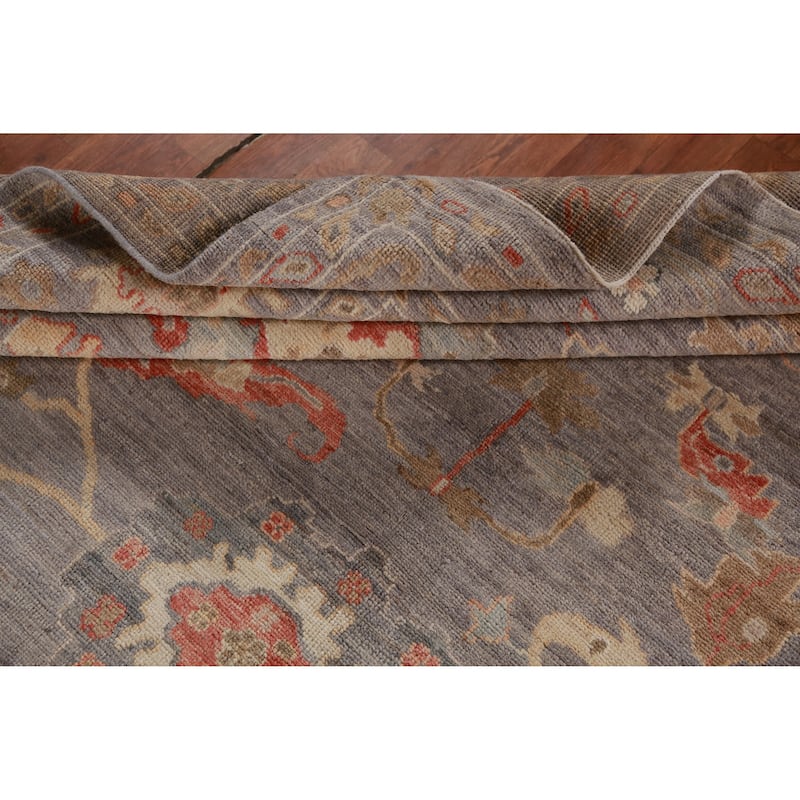 Hand Knotted Oriental 100% Wool Carpet Transitional All-Over Greys & Charcoal Oushak Area Rug - 9' 8'' X 8' 3''