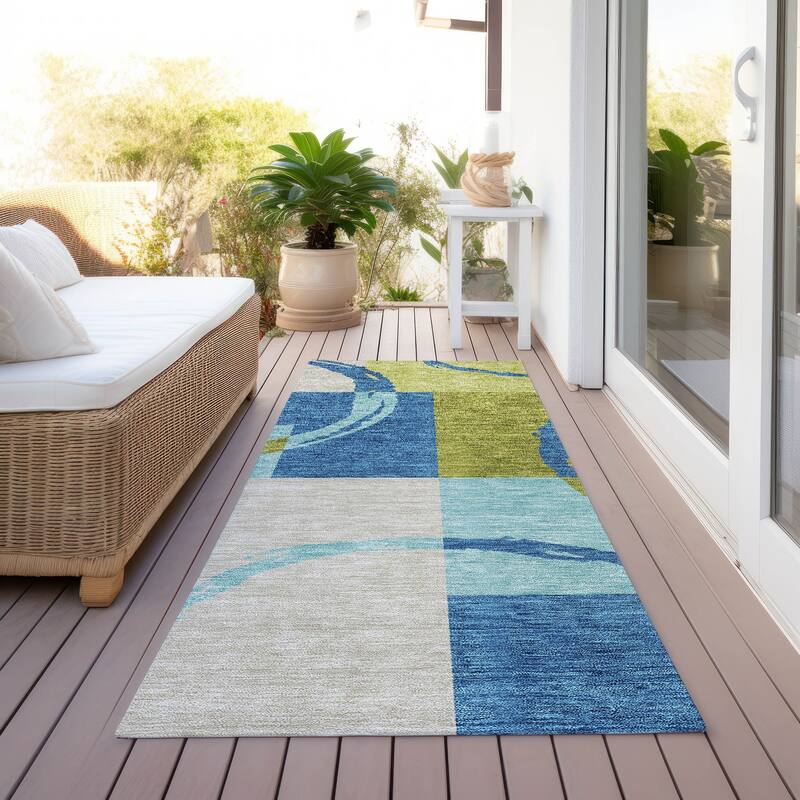 Machine Washable Indoor/ Outdoor Contemporary Chantille Rug - Denim - 2'3" x 7'6"