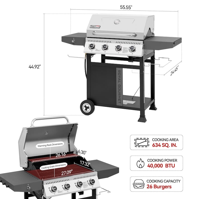 Royal Gourmet 4-Burner Gas Grill with Side Shelves