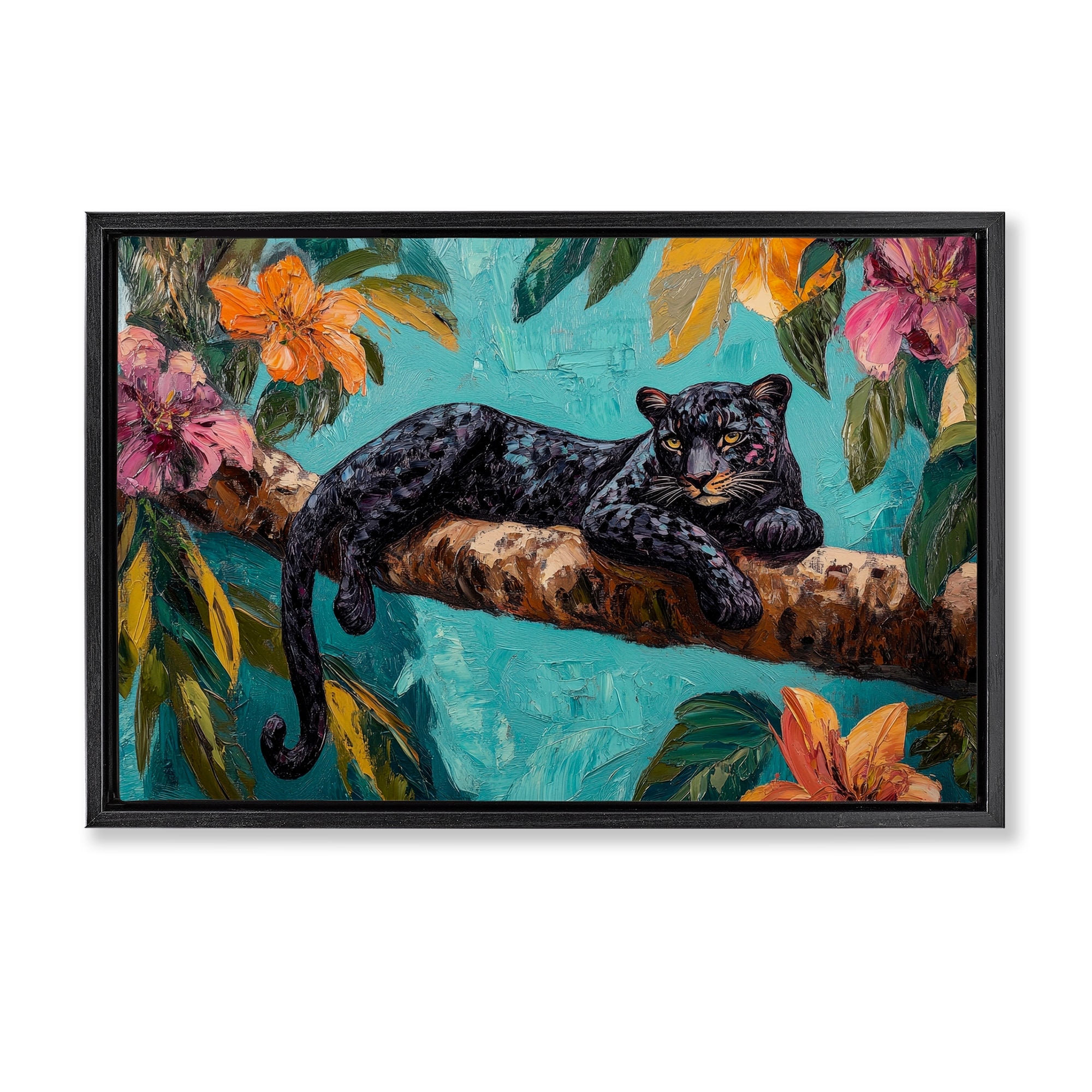 Stupell Lazy Day Black Leopard Framed Floater Canvas Wall Art Design By Petal Prints Design