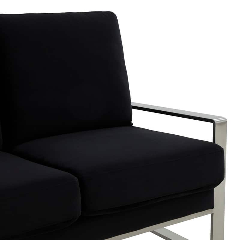 Jefferson Velvet Upholstered 3 Seater Sofa with Silver Metal Frame with Removable Cushion for Living Room, Bedroom, Office