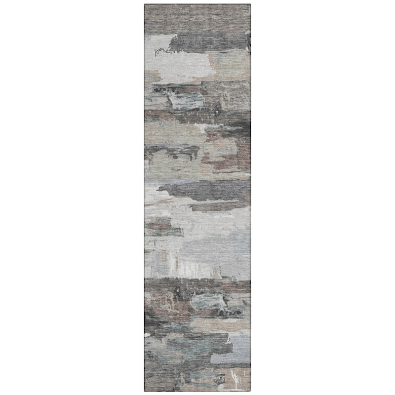 Machine Washable Indoor/ Outdoor Abstract Contemporary Chantille Rug