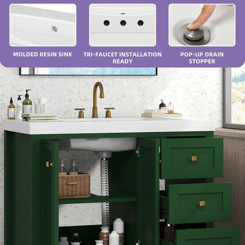 Moasis 36"/42" Bathroom Vanity with Sink Set and 2 Soft-Closing Doors & 3 Drawers
