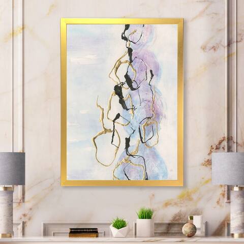 Designart "Gold Lines on Pastel I" Modern Glam Framed Art Print
