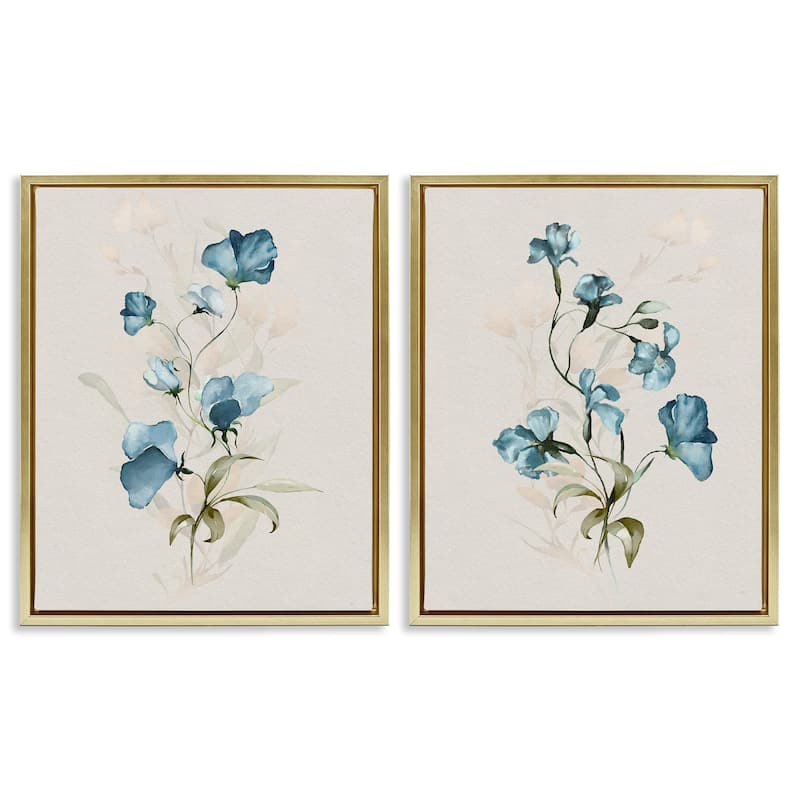 Stupell Blue Botanical Herbs Framed Floater Canvas Wall Art Design By Susan Jill (Set of 2) - 25 x 31 - Gold