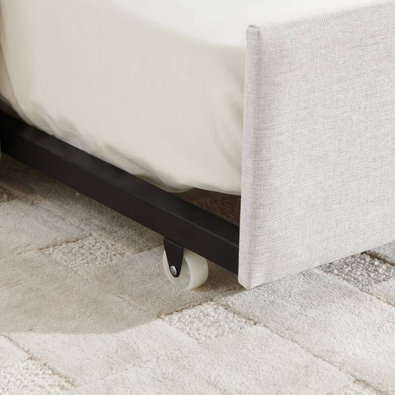 Twin Size Daybed with Trundle Upholstered Sofa Bed, with Vertical Stripes, Linen Fabric,(82.5"x43"x30")