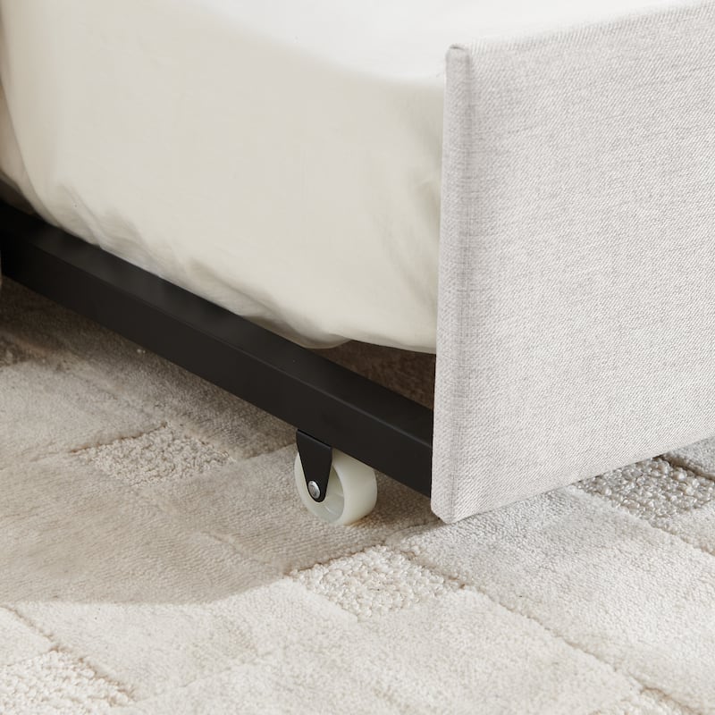 Upholstered Daybed, Linen Fabric Sofa Bed Frame with Trundle Bed