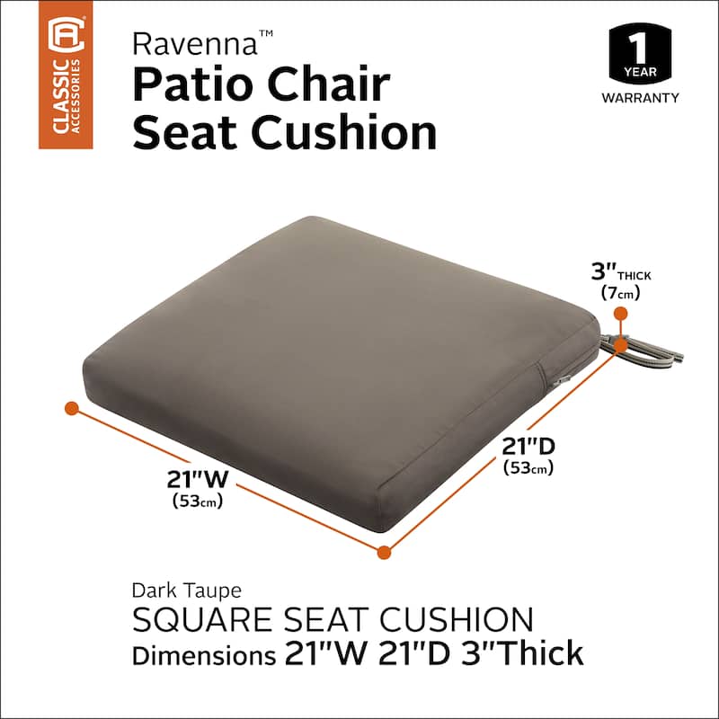 Classic Accessories Ravenna Water-Resistant 21 x 21 x 3 Inch Patio Seat Cushion, Empire Blue