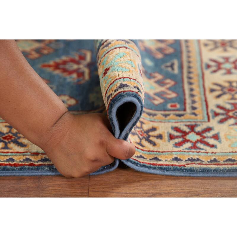 Blue Kazak Oriental Accent Rug Hand-Knotted Wool Carpet - 1'11" x 2'11"