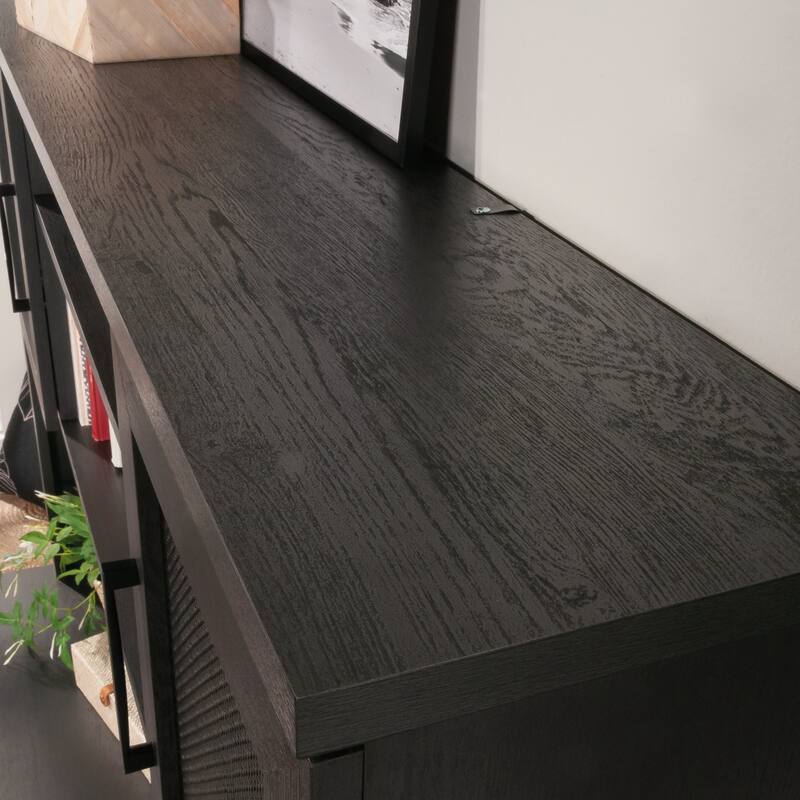 Engineered Wood Coastal Hutch with Storage, Black - 65.98"W x 11.5"D x 42.21"H