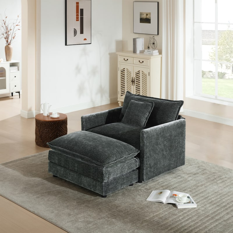 Cloud Chenille Upholstered Modular Sectional Sofa with DIY Combination Design - Gray Accent Chairs+Ottoman