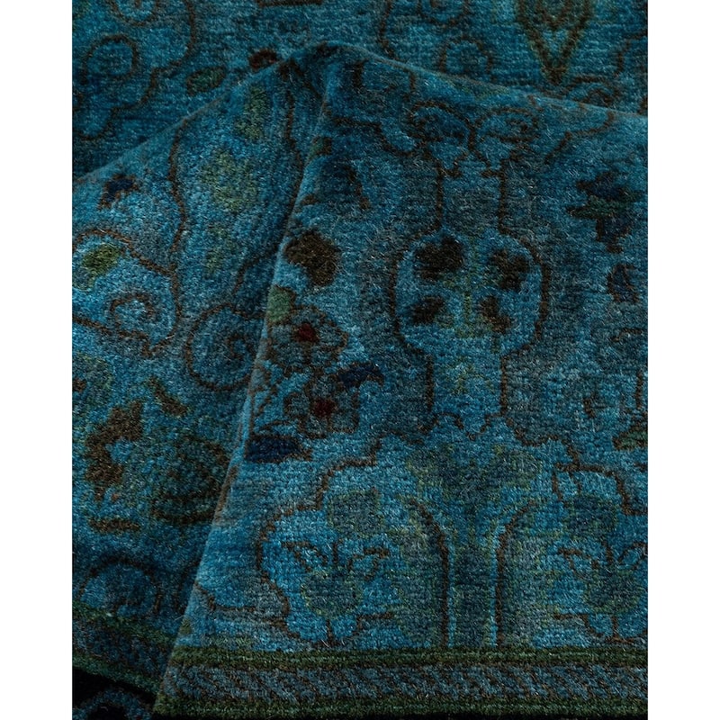Overton Hand Knotted Wool Vintage Inspired Modern Contemporary Overdyed Blue Runner Rug - 2' 7" x 19' 8"