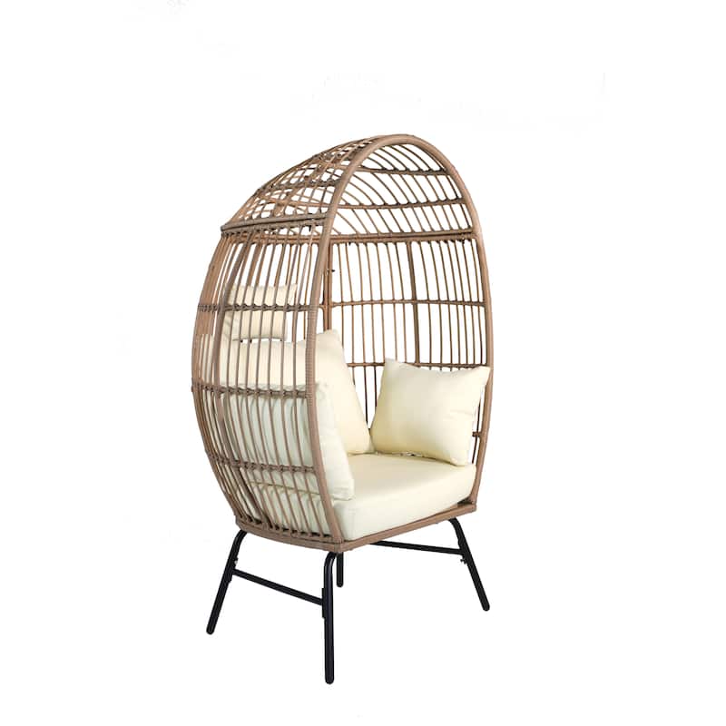 Outdoor Garden Wicker Egg Chair Patio Chaise with Footstool