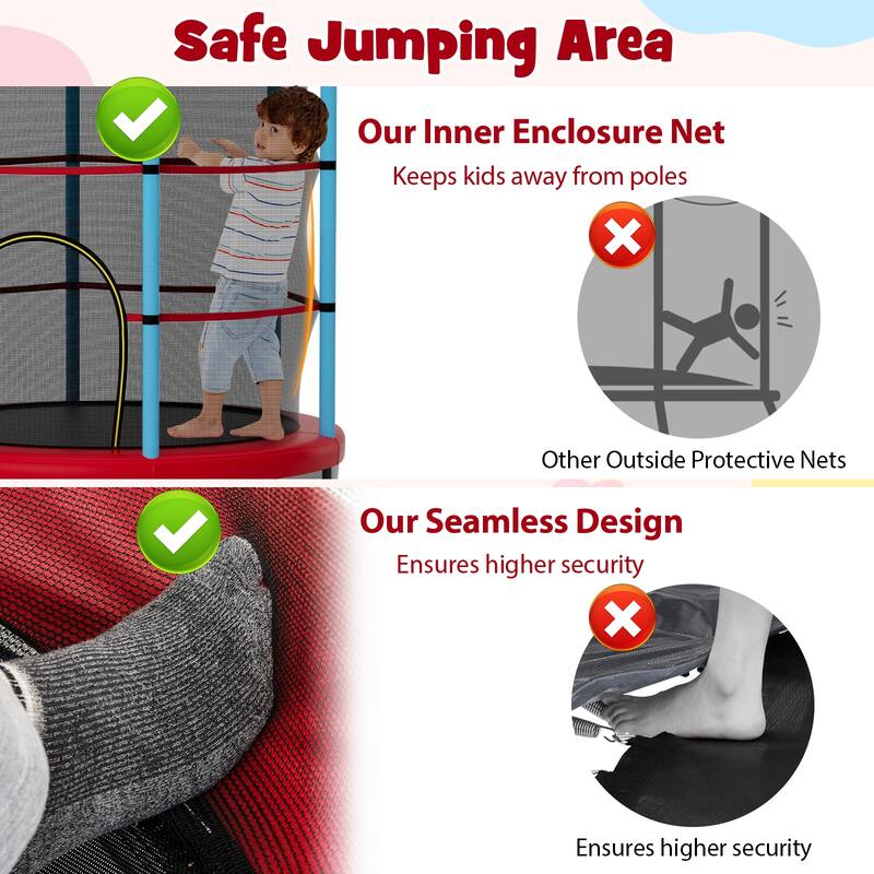 Kids Trampoline with Safety Net Indoor Outdoor Use Bounce Jumper