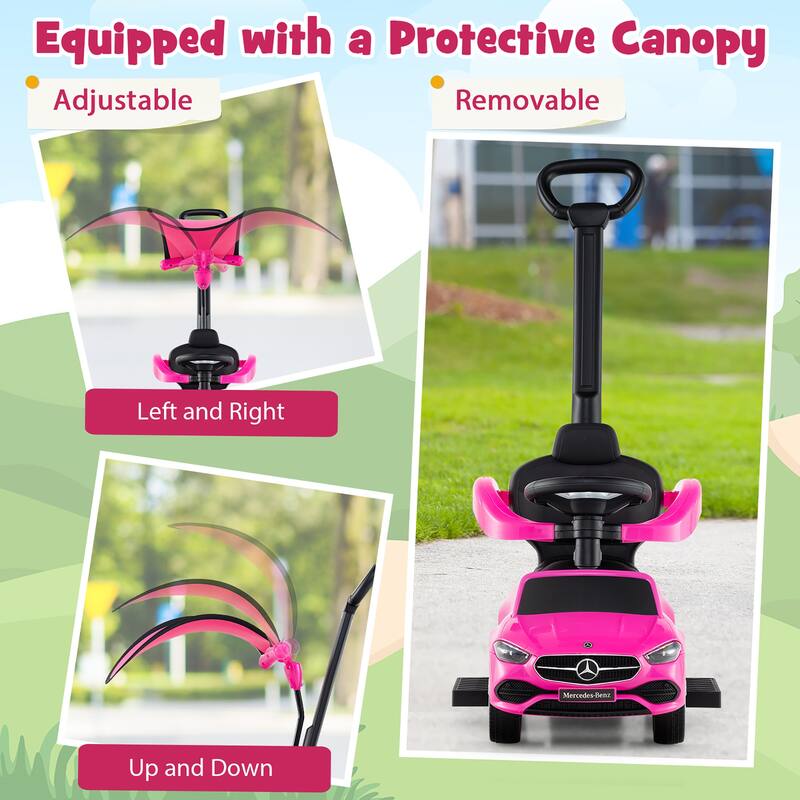 Gymax 3-in-1 Toddler Push Car w/Adjustable Canopy Under Seat Storage