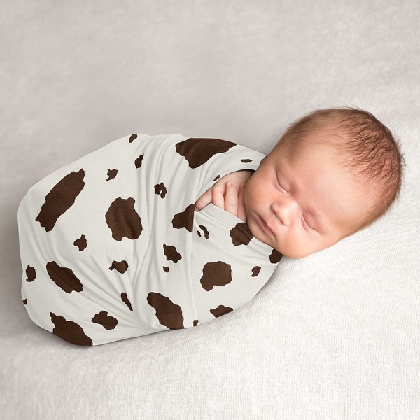 slide 2 of 6, Wild West Cow Print Boy Girl Baby Swaddle Receiving Blanket Brown Cream Off White Gender Neutral Western Southern Country Animal