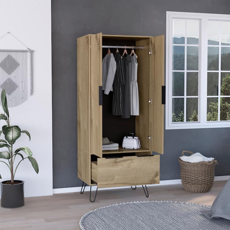 Armoire for Bedroom, Light Oak,74.02''Hx30.08''Wx20.08''D