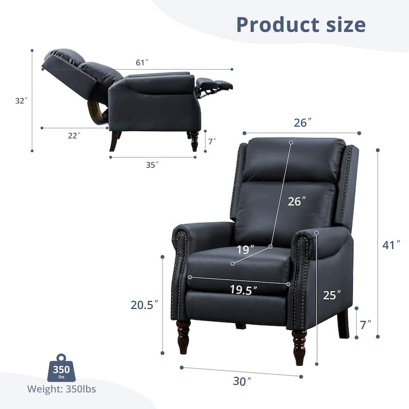 Genuine Leather Push Back Adjustable Recliner with Comfortable Arms for Living Room Chair
