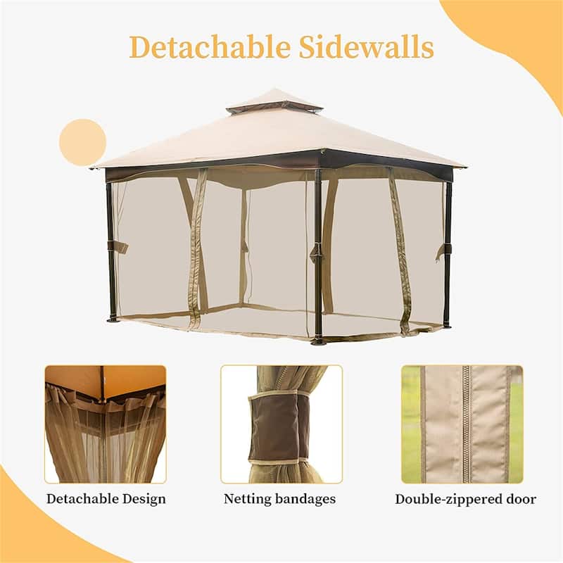 10' x 13' Outdoor Metal Frame Gazebo with Mosquito Netting